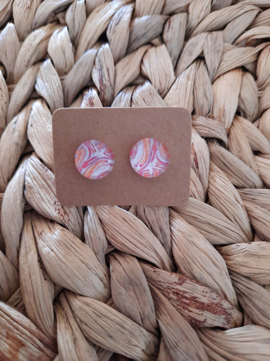 GLASS EARRING STUDS - PINK/ WHITE
