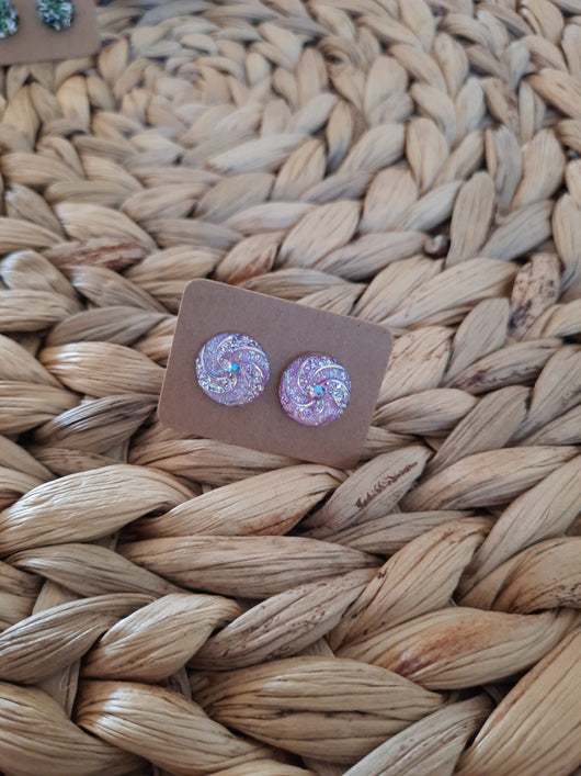 RESIN EARRING STUDS - PINK SPARKLE