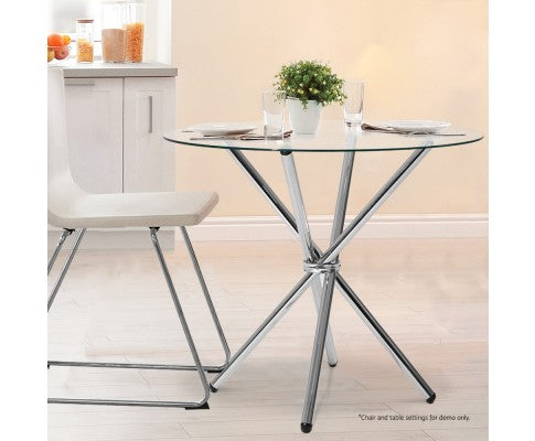 LUX ROUND GLASS DINING TABLE - SILVER