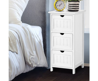 ARTISS 3 DRAW BEDSIDE TABLE - WHITE